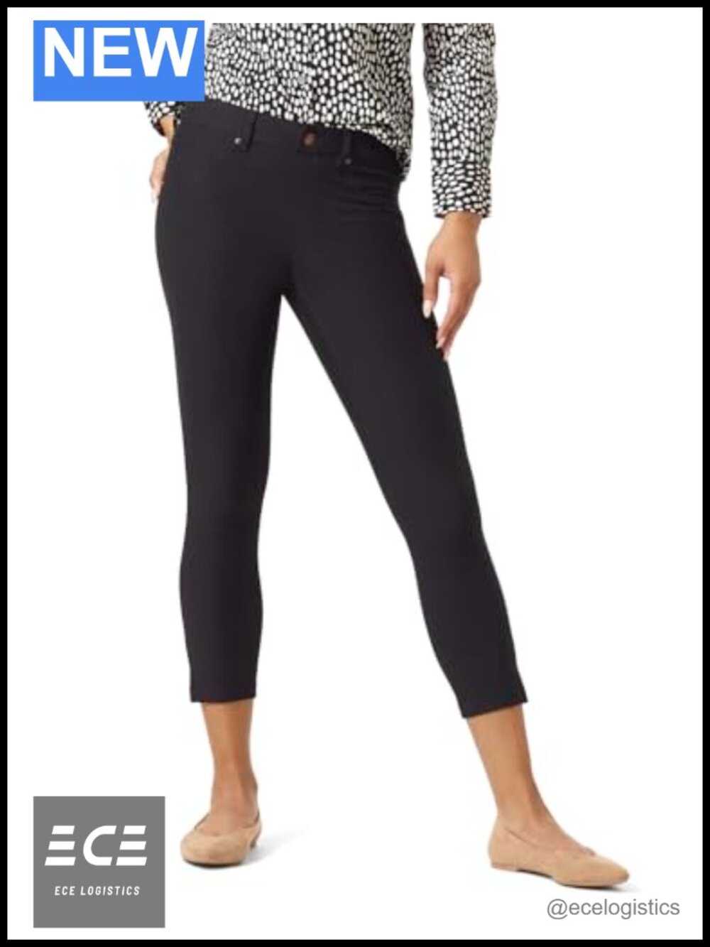 Ankle Slit Denim Capri Leggings Mid Rise Pull On Stretch